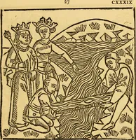An illustration from The legendary history of the cross : a series of sixty-four woodcuts from a Dutch book published by Veldener, A.D. 1483 ; with an introduction written and illustrated by John Ashton ; preface by S. Baring Gould (1887)