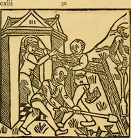 An illustration from The legendary history of the cross : a series of sixty-four woodcuts from a Dutch book published by Veldener, A.D. 1483 ; with an introduction written and illustrated by John Ashton ; preface by S. Baring Gould (1887)