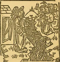 An illustration from The legendary history of the cross : a series of sixty-four woodcuts from a Dutch book published by Veldener, A.D. 1483 ; with an introduction written and illustrated by John Ashton ; preface by S. Baring Gould (1887)