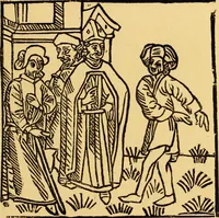 An illustration from The legendary history of the cross : a series of sixty-four woodcuts from a Dutch book published by Veldener, A.D. 1483 ; with an introduction written and illustrated by John Ashton ; preface by S. Baring Gould (1887)