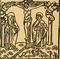 An illustration from The legendary history of the cross : a series of sixty-four woodcuts from a Dutch book published by Veldener, A.D. 1483 ; with an introduction written and illustrated by John Ashton ; preface by S. Baring Gould (1887)