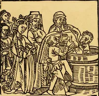 An illustration from The legendary history of the cross : a series of sixty-four woodcuts from a Dutch book published by Veldener, A.D. 1483 ; with an introduction written and illustrated by John Ashton ; preface by S. Baring Gould (1887)