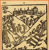 An illustration from The legendary history of the cross : a series of sixty-four woodcuts from a Dutch book published by Veldener, A.D. 1483 ; with an introduction written and illustrated by John Ashton ; preface by S. Baring Gould (1887)