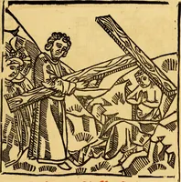 An illustration from The legendary history of the cross : a series of sixty-four woodcuts from a Dutch book published by Veldener, A.D. 1483 ; with an introduction written and illustrated by John Ashton ; preface by S. Baring Gould (1887)