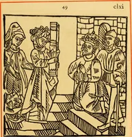 An illustration from The legendary history of the cross : a series of sixty-four woodcuts from a Dutch book published by Veldener, A.D. 1483 ; with an introduction written and illustrated by John Ashton ; preface by S. Baring Gould (1887)