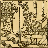 An illustration from The legendary history of the cross : a series of sixty-four woodcuts from a Dutch book published by Veldener, A.D. 1483 ; with an introduction written and illustrated by John Ashton ; preface by S. Baring Gould (1887)