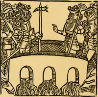 An illustration from The legendary history of the cross : a series of sixty-four woodcuts from a Dutch book published by Veldener, A.D. 1483 ; with an introduction written and illustrated by John Ashton ; preface by S. Baring Gould (1887)