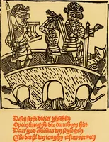 An illustration from The legendary history of the cross : a series of sixty-four woodcuts from a Dutch book published by Veldener, A.D. 1483 ; with an introduction written and illustrated by John Ashton ; preface by S. Baring Gould (1887)
