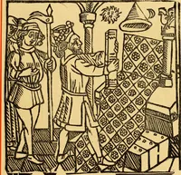 An illustration from The legendary history of the cross : a series of sixty-four woodcuts from a Dutch book published by Veldener, A.D. 1483 ; with an introduction written and illustrated by John Ashton ; preface by S. Baring Gould (1887)