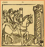 An illustration from The legendary history of the cross : a series of sixty-four woodcuts from a Dutch book published by Veldener, A.D. 1483 ; with an introduction written and illustrated by John Ashton ; preface by S. Baring Gould (1887)