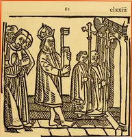 An illustration from The legendary history of the cross : a series of sixty-four woodcuts from a Dutch book published by Veldener, A.D. 1483 ; with an introduction written and illustrated by John Ashton ; preface by S. Baring Gould (1887)