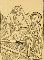 An illustration from The legendary history of the cross : a series of sixty-four woodcuts from a Dutch book published by Veldener, A.D. 1483 ; with an introduction written and illustrated by John Ashton ; preface by S. Baring Gould (1887)