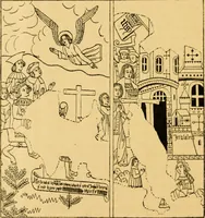 An illustration from The legendary history of the cross : a series of sixty-four woodcuts from a Dutch book published by Veldener, A.D. 1483 ; with an introduction written and illustrated by John Ashton ; preface by S. Baring Gould (1887)