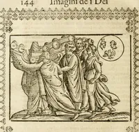 An illustration from Le imagini de gli dei de gli antichi : nelle quali sono descritte la religione de gli antichi li idoli, riti, & ceremonie loro, con l'aggiunta di molte principali imagini che nell'altre mancauano, et con l'espositione in epilogo di ciasceduna & suo significato (1624)