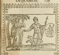 An illustration from Le imagini de gli dei de gli antichi : nelle quali sono descritte la religione de gli antichi li idoli, riti, & ceremonie loro, con l'aggiunta di molte principali imagini che nell'altre mancauano, et con l'espositione in epilogo di ciasceduna & suo significato (1624)