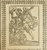 An illustration from Le imagini de gli dei de gli antichi : nelle quali sono descritte la religione de gli antichi li idoli, riti, & ceremonie loro, con l'aggiunta di molte principali imagini che nell'altre mancauano, et con l'espositione in epilogo di ciasceduna & suo significato (1624)