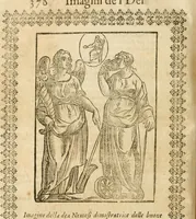 An illustration from Le imagini de gli dei de gli antichi : nelle quali sono descritte la religione de gli antichi li idoli, riti, & ceremonie loro, con l'aggiunta di molte principali imagini che nell'altre mancauano, et con l'espositione in epilogo di ciasceduna & suo significato (1624)