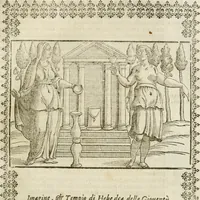 An illustration from Le imagini de gli dei de gli antichi : nelle quali sono descritte la religione de gli antichi li idoli, riti, & ceremonie loro, con l'aggiunta di molte principali imagini che nell'altre mancauano, et con l'espositione in epilogo di ciasceduna & suo significato (1624)