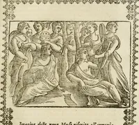 An illustration from Le imagini de gli dei de gli antichi : nelle quali sono descritte la religione de gli antichi li idoli, riti, & ceremonie loro, con l'aggiunta di molte principali imagini che nell'altre mancauano, et con l'espositione in epilogo di ciasceduna & suo significato (1624)