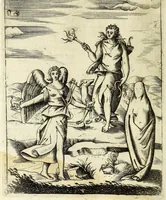 An illustration from Le imagini de gli dei de gli antichi : del signor Vincenzo Cartari reggiano : nelle quali sono descritte la religione de gli antichi, li idoli, riti & ceremonie loro : con l'aggiunta di molte principali imagini, che nell'altre mancauano : et con l'espositione in epilogo di ciascheduna & suo significato : estratta dall'istesso Cartari per Cesare Malfatti padoano : con vn cathalogo del medesimo di cento e più famosi dei, lor natura e proprietà, estratto da questo & altri autori : opera vtilissima a historici, poeti, pittori, scultori, & professori di belle lettere (1609)