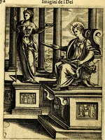An illustration from Le imagini de gli dei de gli antichi del signor Vincenzo Cartari, reggiano : nelle quali sono descritte la religione de gli antichi, li idoli, riti & ceremonie loro ... et con l'espositione in epilogo di ciascheduna & suo significato : estrata dall' istesso Cartari per Cesare Malfatti .. (1625)