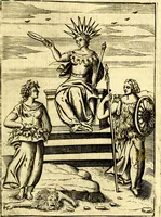 An illustration from Le imagini de gli dei de gli antichi del signor Vincenzo Cartari, reggiano : nelle quali sono descritte la religione de gli antichi, li idoli, riti & ceremonie loro ... et con l'espositione in epilogo di ciascheduna & suo significato : estrata dall' istesso Cartari per Cesare Malfatti .. (1625)