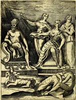 An illustration from Le imagini de gli dei de gli antichi del signor Vincenzo Cartari, reggiano : nelle quali sono descritte la religione de gli antichi, li idoli, riti & ceremonie loro ... et con l'espositione in epilogo di ciascheduna & suo significato : estrata dall' istesso Cartari per Cesare Malfatti .. (1625)