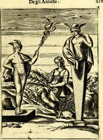 An illustration from Le imagini de gli dei de gli antichi del signor Vincenzo Cartari, reggiano : nelle quali sono descritte la religione de gli antichi, li idoli, riti & ceremonie loro ... et con l'espositione in epilogo di ciascheduna & suo significato : estrata dall' istesso Cartari per Cesare Malfatti .. (1625)