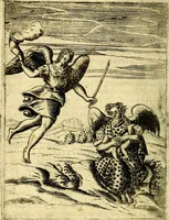 An illustration from Le imagini de gli dei de gli antichi del signor Vincenzo Cartari, reggiano : nelle quali sono descritte la religione de gli antichi, li idoli, riti & ceremonie loro ... et con l'espositione in epilogo di ciascheduna & suo significato : estrata dall' istesso Cartari per Cesare Malfatti .. (1625)