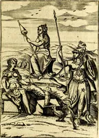 An illustration from Le imagini de gli dei de gli antichi del signor Vincenzo Cartari, reggiano : nelle quali sono descritte la religione de gli antichi, li idoli, riti & ceremonie loro ... et con l'espositione in epilogo di ciascheduna & suo significato : estrata dall' istesso Cartari per Cesare Malfatti .. (1625)
