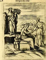 An illustration from Le imagini de gli dei de gli antichi del signor Vincenzo Cartari, reggiano : nelle quali sono descritte la religione de gli antichi, li idoli, riti & ceremonie loro ... et con l'espositione in epilogo di ciascheduna & suo significato : estrata dall' istesso Cartari per Cesare Malfatti .. (1625)