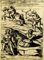An illustration from Le imagini de gli dei de gli antichi del signor Vincenzo Cartari, reggiano : nelle quali sono descritte la religione de gli antichi, li idoli, riti & ceremonie loro ... et con l'espositione in epilogo di ciascheduna & suo significato : estrata dall' istesso Cartari per Cesare Malfatti .. (1625)