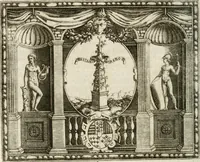 An illustration from Le imprese illustri : con espositioni et discorsi del Sor Ieronimo Ruscelli : al serenissimo et sempre felicissimo re Catolico Filippo D'Austaria : con la giunta di altre imprese tutto riordinato et corretto da Fran.co Patritio (1572)