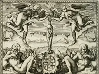 An illustration from Le imprese illustri : con espositioni et discorsi del Sor Ieronimo Ruscelli : al serenissimo et sempre felicissimo re Catolico Filippo D'Austaria : con la giunta di altre imprese tutto riordinato et corretto da Fran.co Patritio (1572)