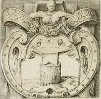 An illustration from Le imprese illustri : con espositioni et discorsi del Sor Ieronimo Ruscelli : al serenissimo et sempre felicissimo re Catolico Filippo D'Austaria : con la giunta di altre imprese tutto riordinato et corretto da Fran.co Patritio (1572)