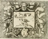 An illustration from Le imprese illustri : con espositioni et discorsi del Sor Ieronimo Ruscelli : al serenissimo et sempre felicissimo re Catolico Filippo D'Austaria : con la giunta di altre imprese tutto riordinato et corretto da Fran.co Patritio (1572)