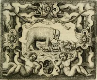 An illustration from Le imprese illustri : con espositioni et discorsi del Sor Ieronimo Ruscelli : al serenissimo et sempre felicissimo re Catolico Filippo D'Austaria : con la giunta di altre imprese tutto riordinato et corretto da Fran.co Patritio (1572)