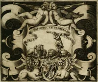 An illustration from Le imprese illustri : con espositioni et discorsi del Sor Ieronimo Ruscelli : al serenissimo et sempre felicissimo re Catolico Filippo D'Austaria : con la giunta di altre imprese tutto riordinato et corretto da Fran.co Patritio (1572)
