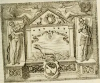 An illustration from Le imprese illustri : con espositioni et discorsi del Sor Ieronimo Ruscelli : al serenissimo et sempre felicissimo re Catolico Filippo D'Austaria : con la giunta di altre imprese tutto riordinato et corretto da Fran.co Patritio (1572)