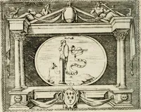 An illustration from Le imprese illustri : con espositioni et discorsi del Sor Ieronimo Ruscelli : al serenissimo et sempre felicissimo re Catolico Filippo D'Austaria : con la giunta di altre imprese tutto riordinato et corretto da Fran.co Patritio (1572)