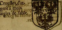 An illustration from Le jardin d'armoiries : contenant les armes de plusieurs nobles royaumes & maisons de Germanie Inferieure: oeuvre autant nouveau, que proufitable à tous amateurs du noble exercice d'armes. Den boomagert der wapenen, inhoudende wapenen van vele edele huysen van dese Nederlanden, en andere onliggende .. (1567)