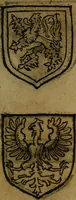 An illustration from Le jardin d'armoiries : contenant les armes de plusieurs nobles royaumes & maisons de Germanie Inferieure: oeuvre autant nouveau, que proufitable à tous amateurs du noble exercice d'armes. Den boomagert der wapenen, inhoudende wapenen van vele edele huysen van dese Nederlanden, en andere onliggende .. (1567)