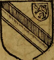 An illustration from Le jardin d'armoiries : contenant les armes de plusieurs nobles royaumes & maisons de Germanie Inferieure: oeuvre autant nouveau, que proufitable à tous amateurs du noble exercice d'armes. Den boomagert der wapenen, inhoudende wapenen van vele edele huysen van dese Nederlanden, en andere onliggende .. (1567)