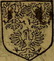 An illustration from Le jardin d'armoiries : contenant les armes de plusieurs nobles royaumes & maisons de Germanie Inferieure: oeuvre autant nouveau, que proufitable à tous amateurs du noble exercice d'armes. Den boomagert der wapenen, inhoudende wapenen van vele edele huysen van dese Nederlanden, en andere onliggende .. (1567)