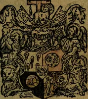 An illustration from Le jardin d'armoiries : contenant les armes de plusieurs nobles royaumes & maisons de Germanie Inferieure: oeuvre autant nouveau, que proufitable à tous amateurs du noble exercice d'armes. Den boomagert der wapenen, inhoudende wapenen van vele edele huysen van dese Nederlanden, en andere onliggende .. (1567)