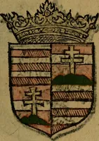 An illustration from Le jardin d'armoiries : contenant les armes de plusieurs nobles royaumes & maisons de Germanie Inferieure: oeuvre autant nouveau, que proufitable à tous amateurs du noble exercice d'armes. Den boomagert der wapenen, inhoudende wapenen van vele edele huysen van dese Nederlanden, en andere onliggende .. (1567)