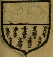 An illustration from Le jardin d'armoiries : contenant les armes de plusieurs nobles royaumes & maisons de Germanie Inferieure: oeuvre autant nouveau, que proufitable à tous amateurs du noble exercice d'armes. Den boomagert der wapenen, inhoudende wapenen van vele edele huysen van dese Nederlanden, en andere onliggende .. (1567)