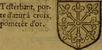 An illustration from Le jardin d'armoiries : contenant les armes de plusieurs nobles royaumes & maisons de Germanie Inferieure: oeuvre autant nouveau, que proufitable à tous amateurs du noble exercice d'armes. Den boomagert der wapenen, inhoudende wapenen van vele edele huysen van dese Nederlanden, en andere onliggende .. (1567)