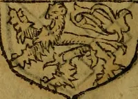 An illustration from Le jardin d'armoiries : contenant les armes de plusieurs nobles royaumes & maisons de Germanie Inferieure: oeuvre autant nouveau, que proufitable à tous amateurs du noble exercice d'armes. Den boomagert der wapenen, inhoudende wapenen van vele edele huysen van dese Nederlanden, en andere onliggende .. (1567)