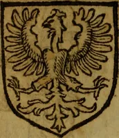An illustration from Le jardin d'armoiries : contenant les armes de plusieurs nobles royaumes & maisons de Germanie Inferieure: oeuvre autant nouveau, que proufitable à tous amateurs du noble exercice d'armes. Den boomagert der wapenen, inhoudende wapenen van vele edele huysen van dese Nederlanden, en andere onliggende .. (1567)